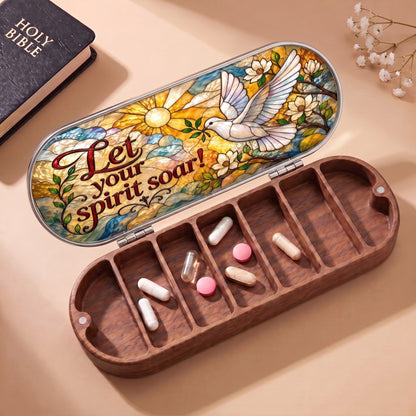 Let Your Spirit Soar dove and golden sun Pillcase with Holy Bible and daily tablets