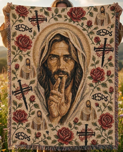 Silent Savior Roses and Crosses Woven Blanket gallery image 1