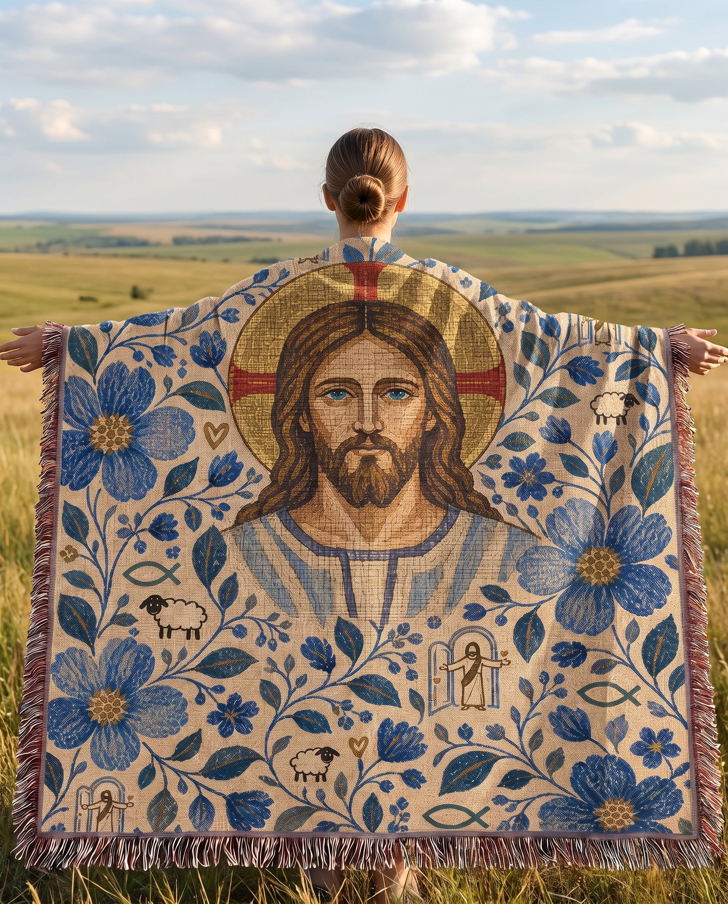 Outdoor countryside lifestyle - Good Shepherd in Blue Garden Woven Blanket