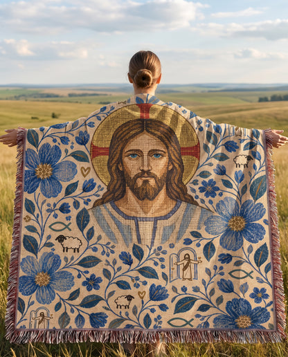 Outdoor countryside lifestyle - Good Shepherd in Blue Garden Woven Blanket