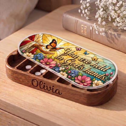 Personalized Olivia Pillcase with God’s hands, monarch butterfly and floral lid