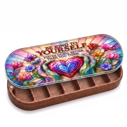 Be Kind to Yourself floral heart stained-glass Pillcase clean product render on white