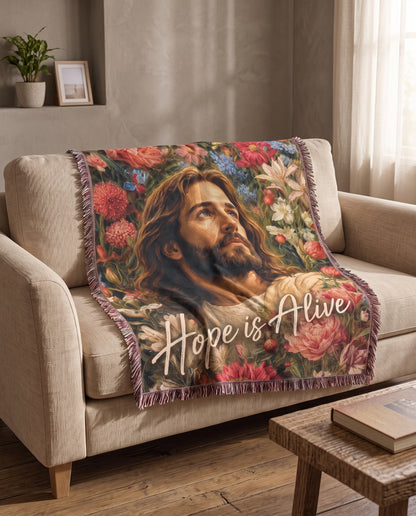Hope Is Alive Floral Jesus Woven Blanket gallery image 7