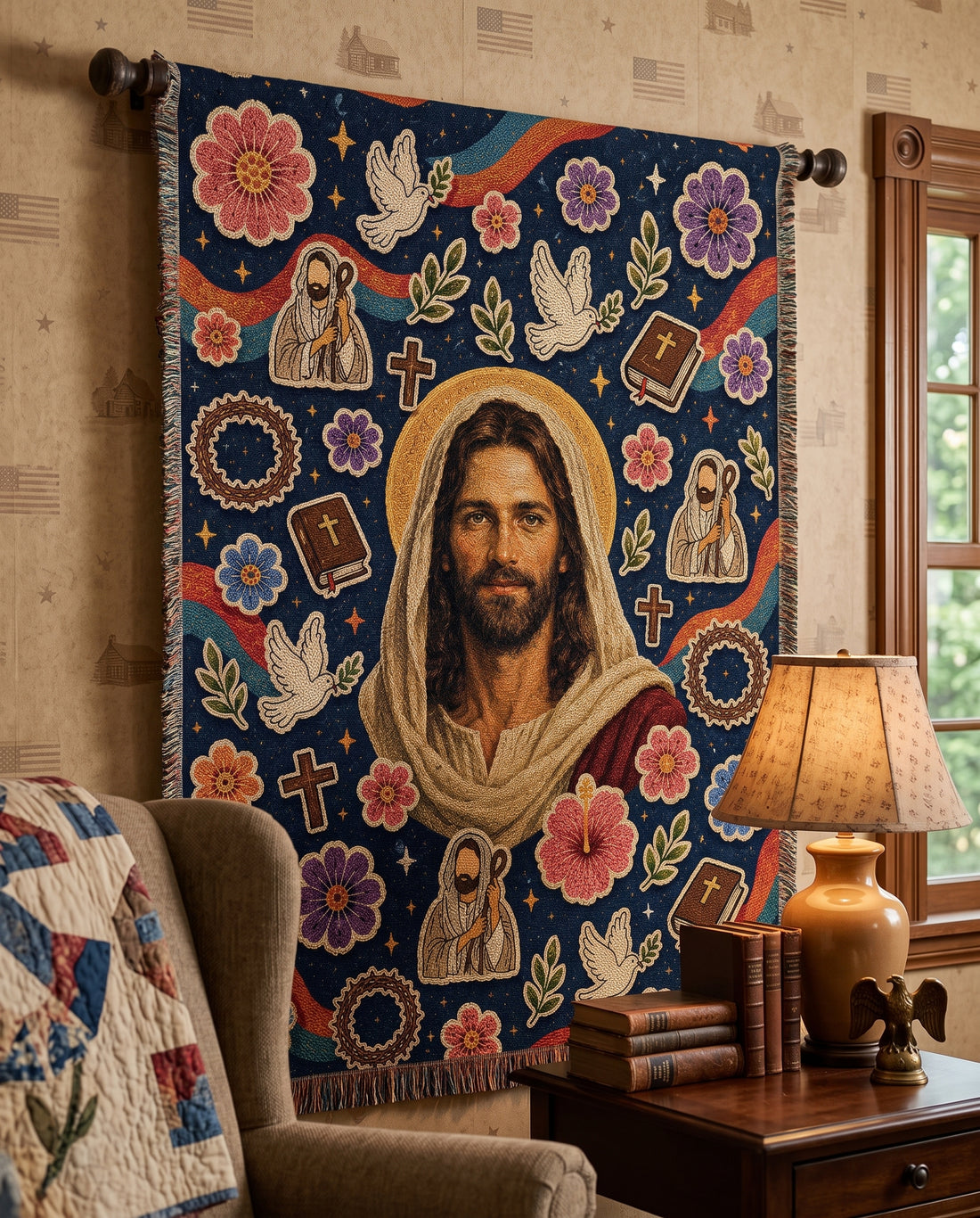 Prince of Peace Doves and Bibles Woven Blanket gallery image 7