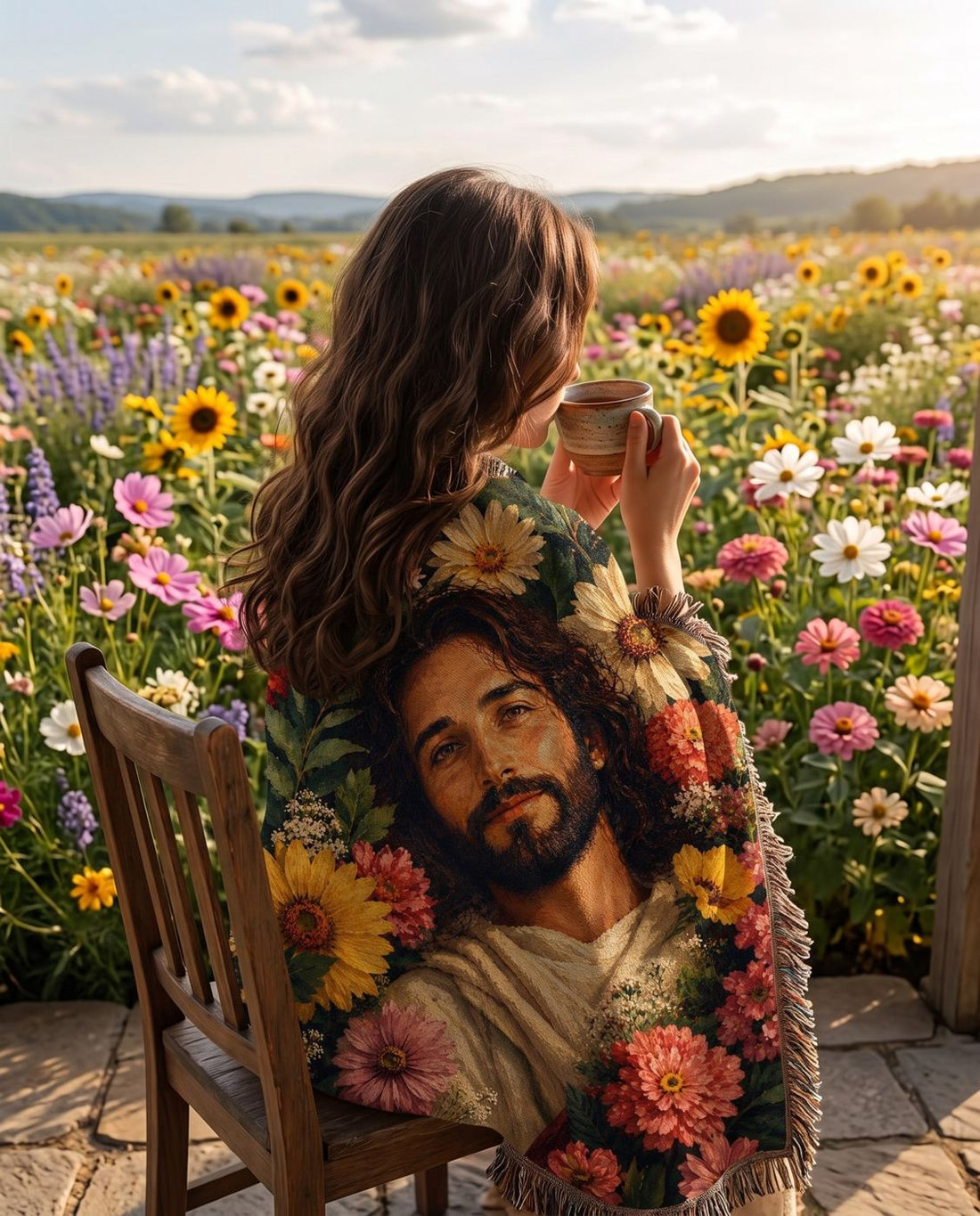 Jesus in the Garden of Grace Floral Woven Blanket
