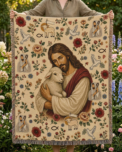 Held Close by the Good Shepherd Woven Blanket