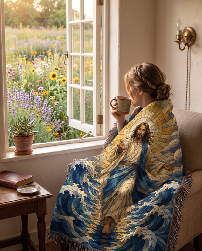 Jesus Walks on Water - Come Unto Me Woven Blanket