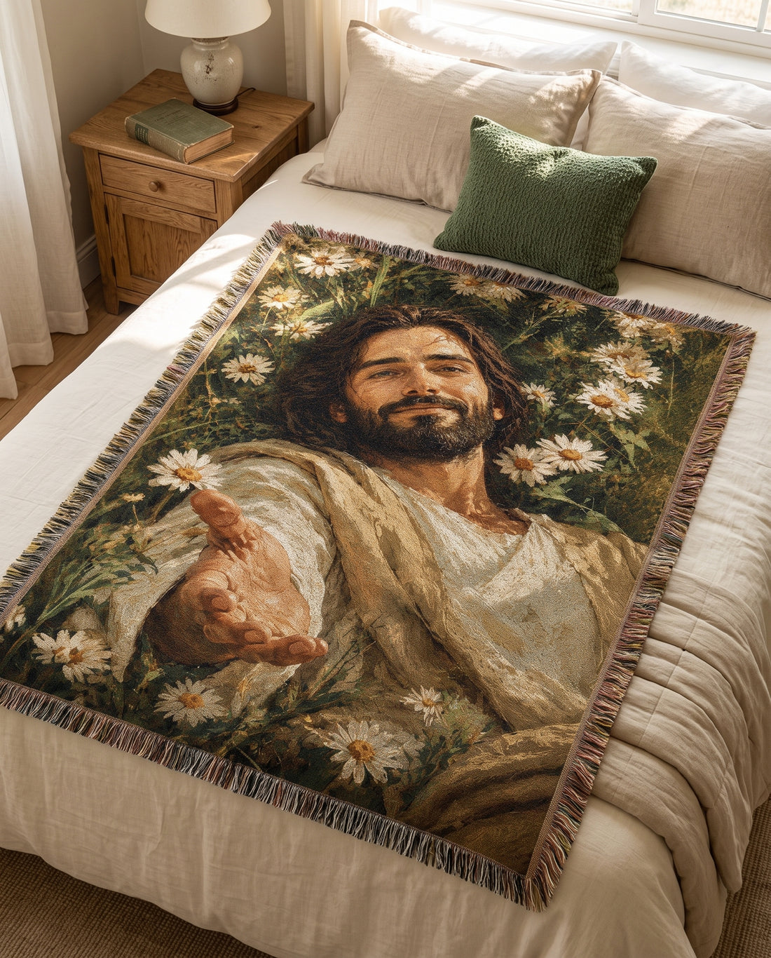 Take My Hand - Jesus Among the Daisies Woven Blanket