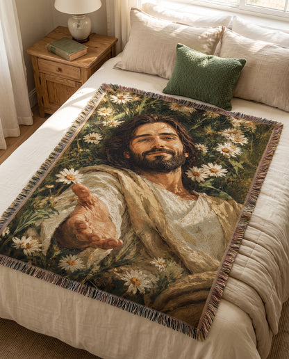 Take My Hand - Jesus Among the Daisies Woven Blanket