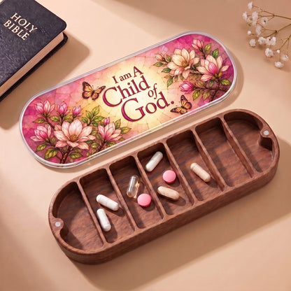 "I Am a Child of God — Magnolia & Butterfly Stained Glass" Pill Case clean product view