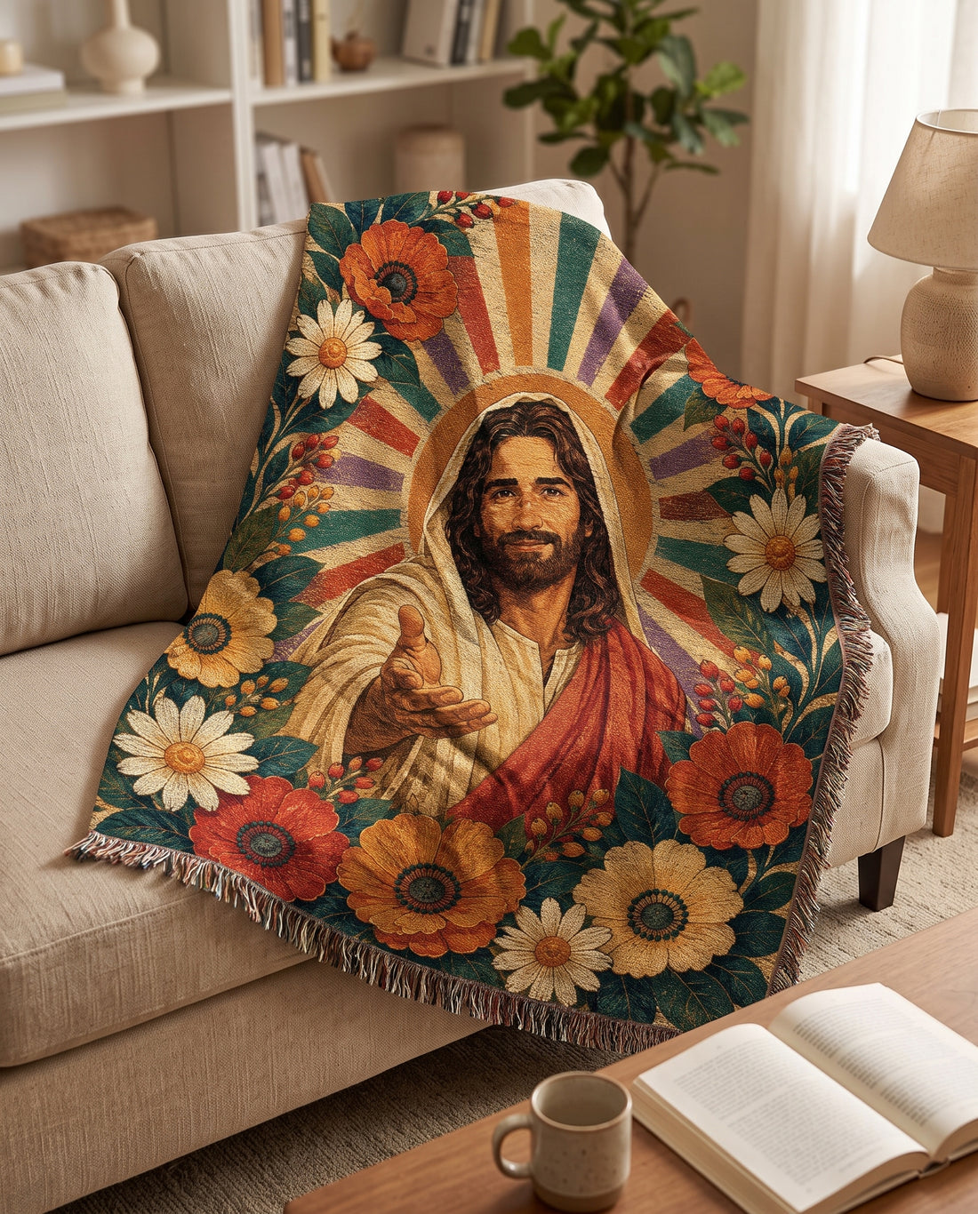 Come Unto Me - Welcoming Jesus Floral Woven Blanket