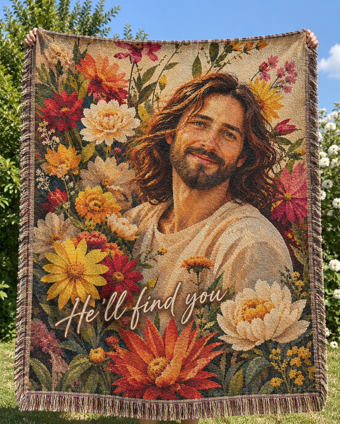 He’ll Find You Floral Jesus Woven Blanket gallery image 3