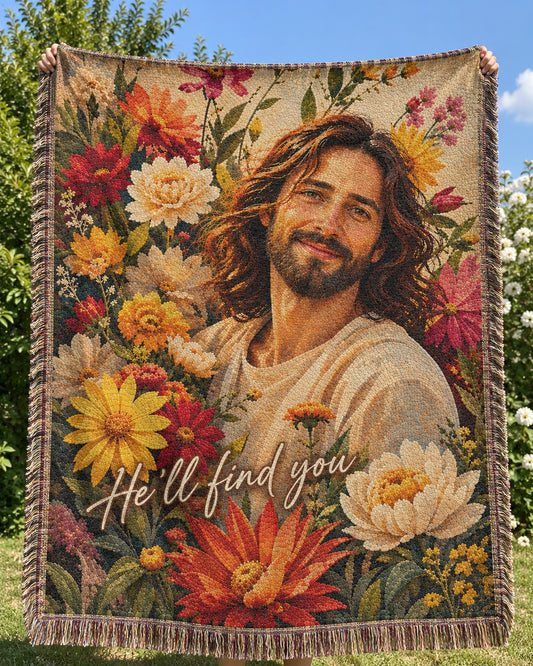 He’ll Find You Floral Jesus Woven Blanket gallery image 3