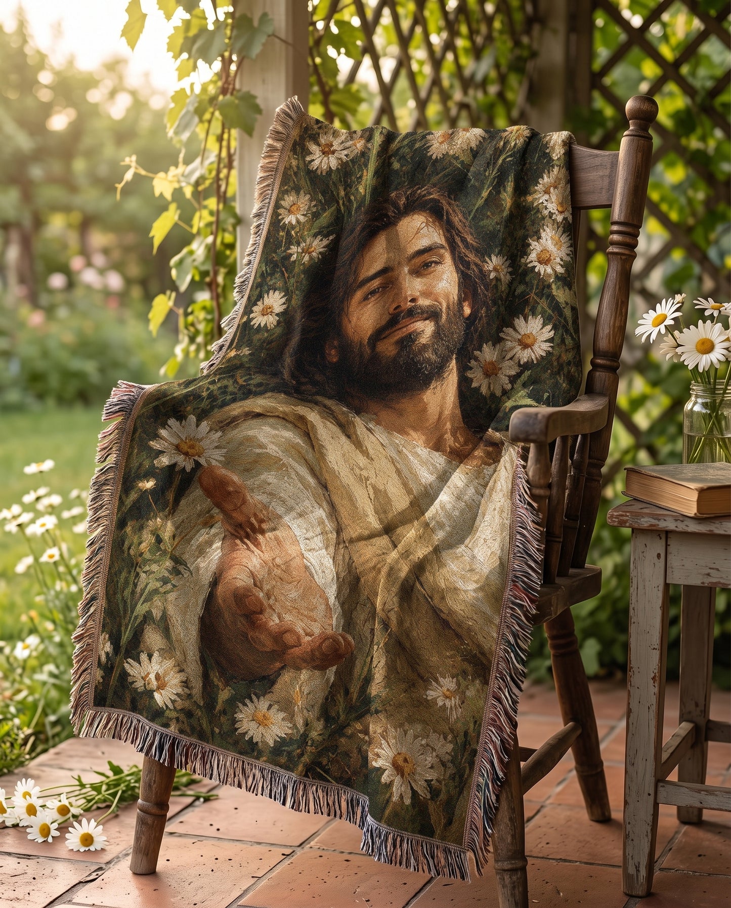 Take My Hand - Jesus Among the Daisies Woven Blanket