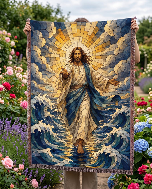 Jesus Walks on Water - Come Unto Me Woven Blanket