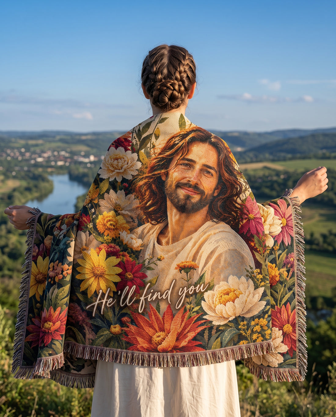 He’ll Find You Floral Jesus Woven Blanket gallery image 4