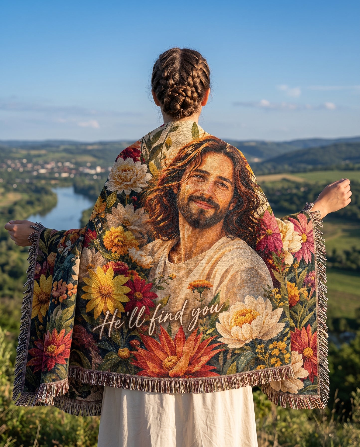 He’ll Find You Floral Jesus Woven Blanket gallery image 4