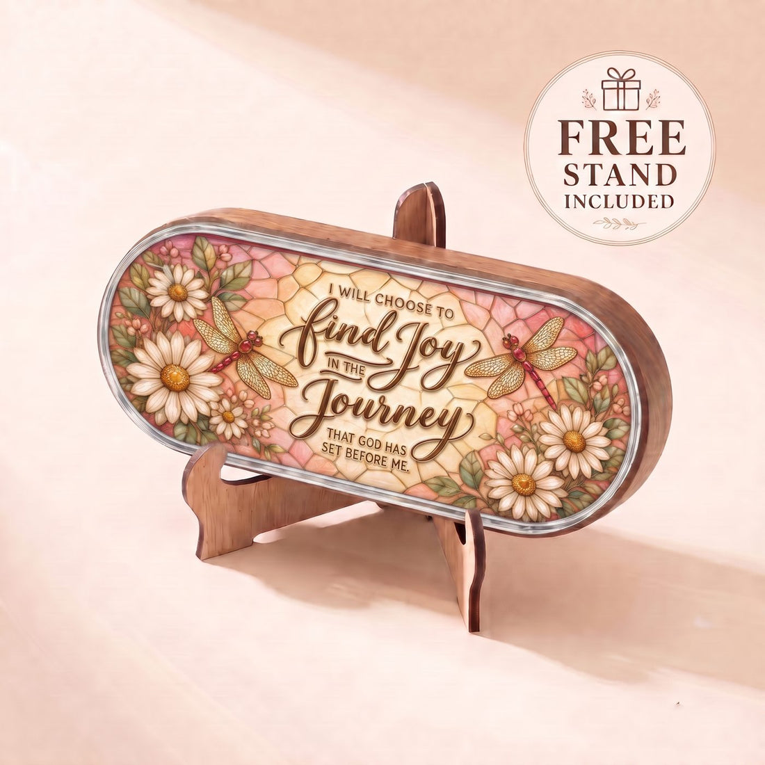 "I Will Choose to Find Joy in the Journey That God Has Set Before Me — Daisy & Dragonfly Stained Glass" Pill Case personalized lifestyle view