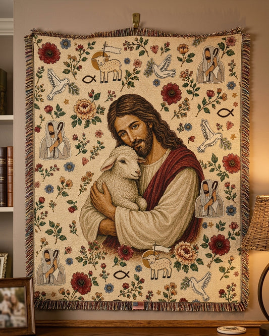 Held Close by the Good Shepherd Woven Blanket
