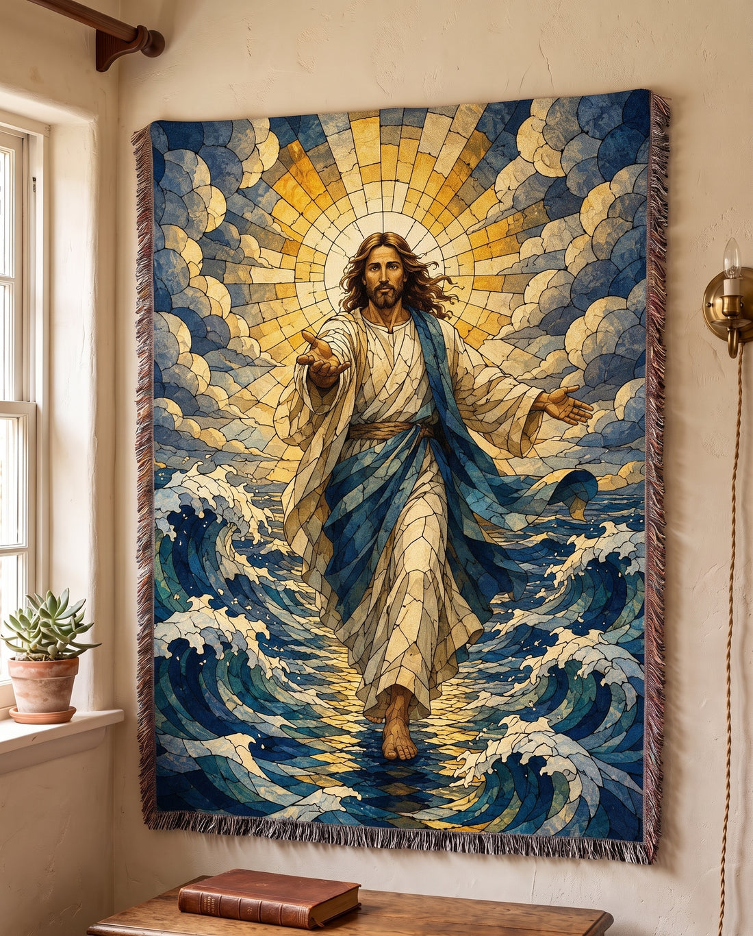 Jesus Walks on Water - Come Unto Me Woven Blanket
