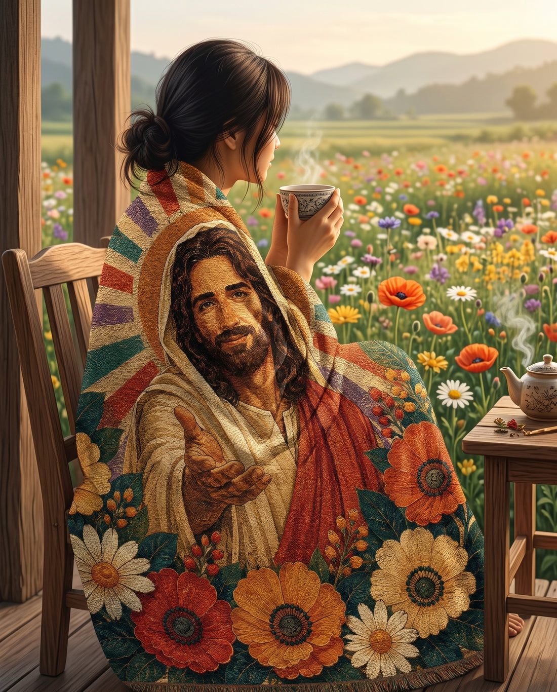 Come Unto Me - Welcoming Jesus Floral Woven Blanket