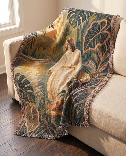 Sofa throw styling - Beside Still Waters with Jesus Woven Blanket