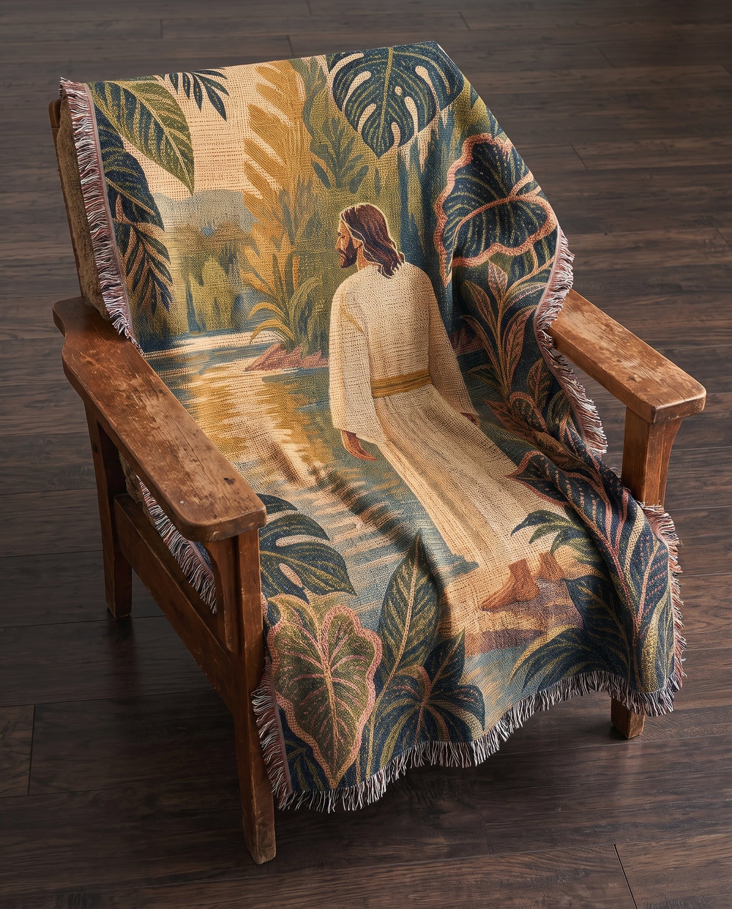 Chair throw styling - Beside Still Waters with Jesus Woven Blanket