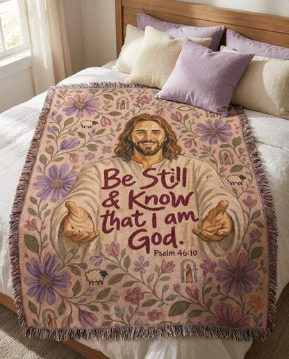 Bedroom styling - Be Still and Know Jesus Floral Woven Blanket
