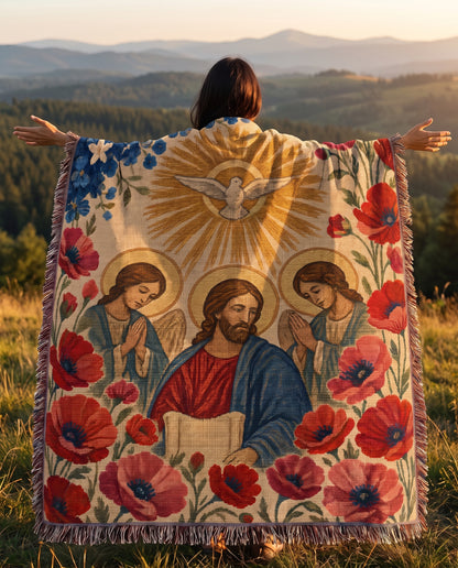 Mountain golden hour lifestyle - Holy Spirit Dove Sunburst Woven Blanket