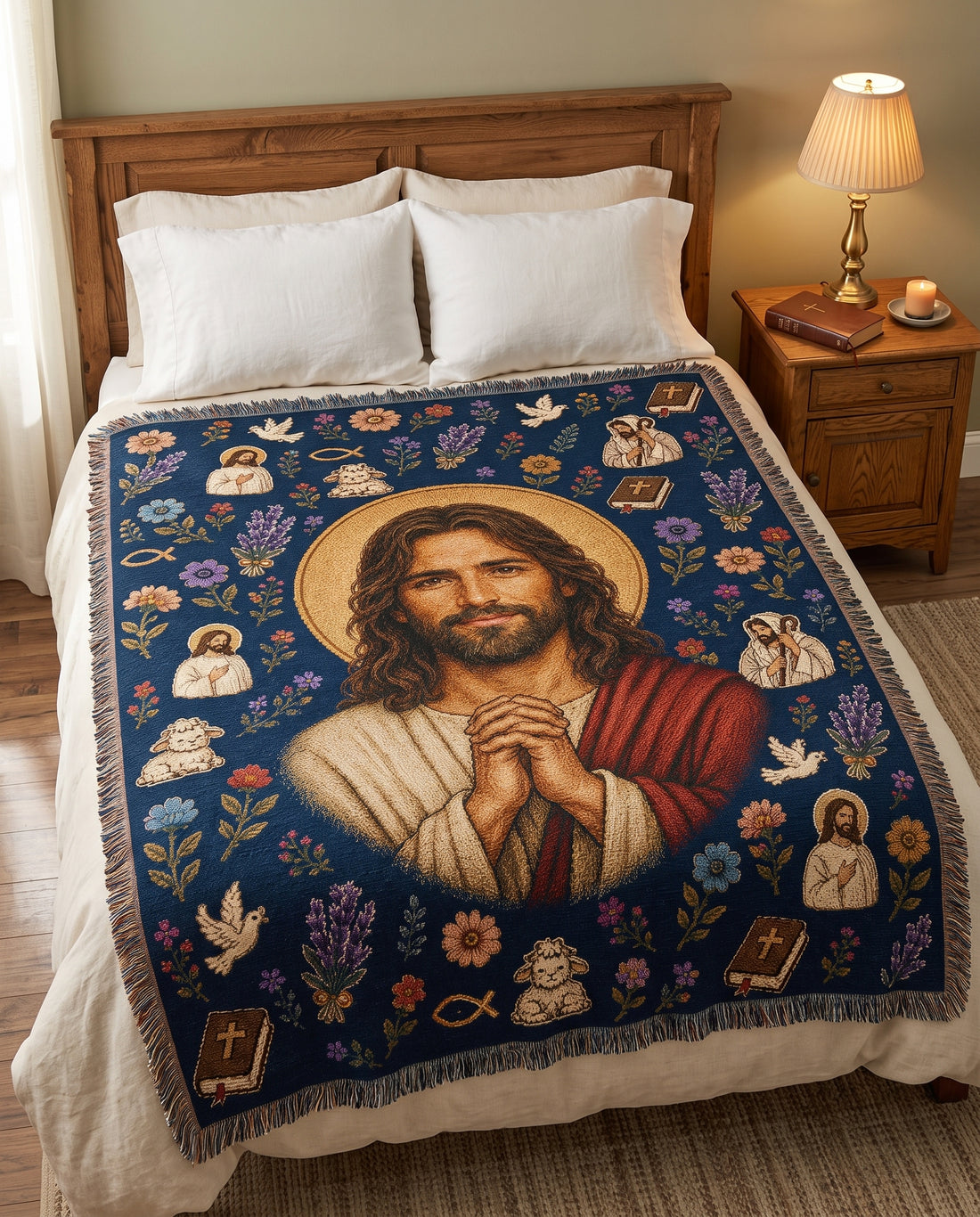 Praying Jesus - Good Shepherd Garden Woven Blanket