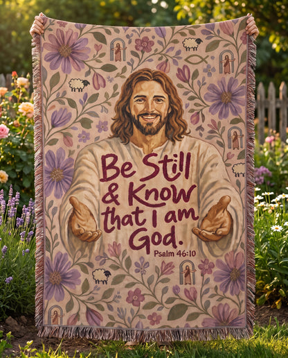 Garden held display - Be Still and Know Jesus Floral Woven Blanket