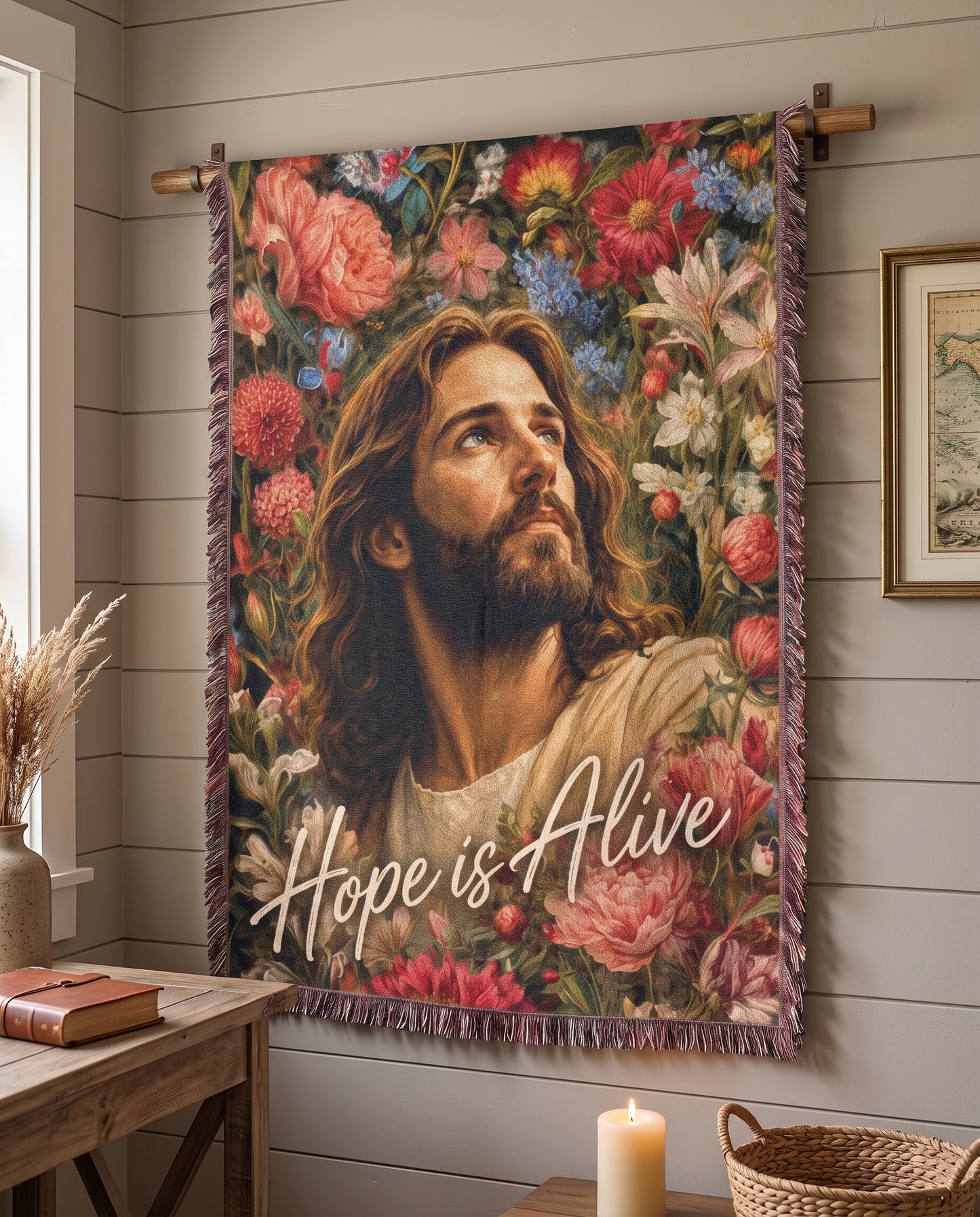 Hope Is Alive Floral Jesus Woven Blanket gallery image 4