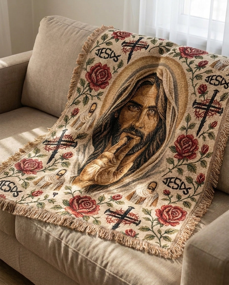 Silent Savior Roses and Crosses Woven Blanket gallery image 3
