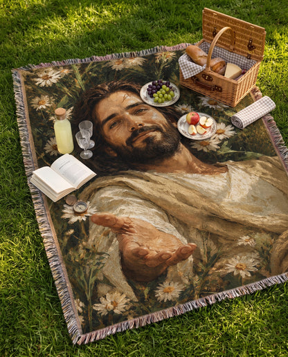 Take My Hand - Jesus Among the Daisies Woven Blanket