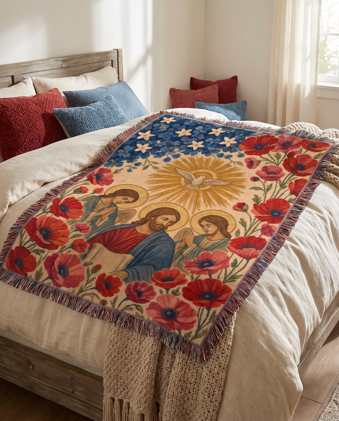 Bedroom styling - Holy Spirit Dove Sunburst Woven Blanket