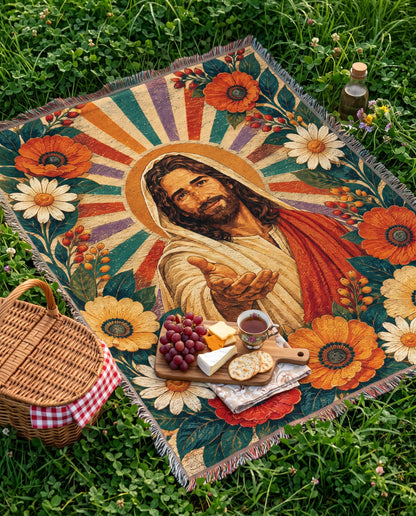 Come Unto Me - Welcoming Jesus Floral Woven Blanket