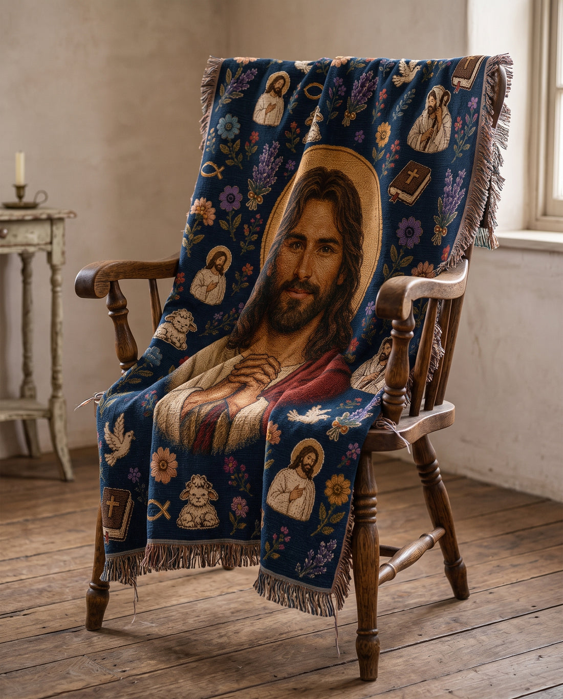 Praying Jesus - Good Shepherd Garden Woven Blanket