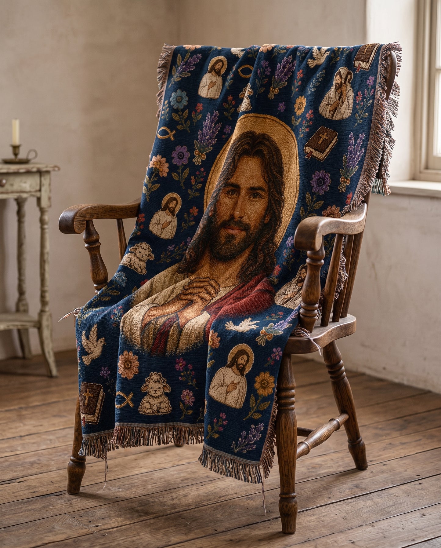 Praying Jesus - Good Shepherd Garden Woven Blanket