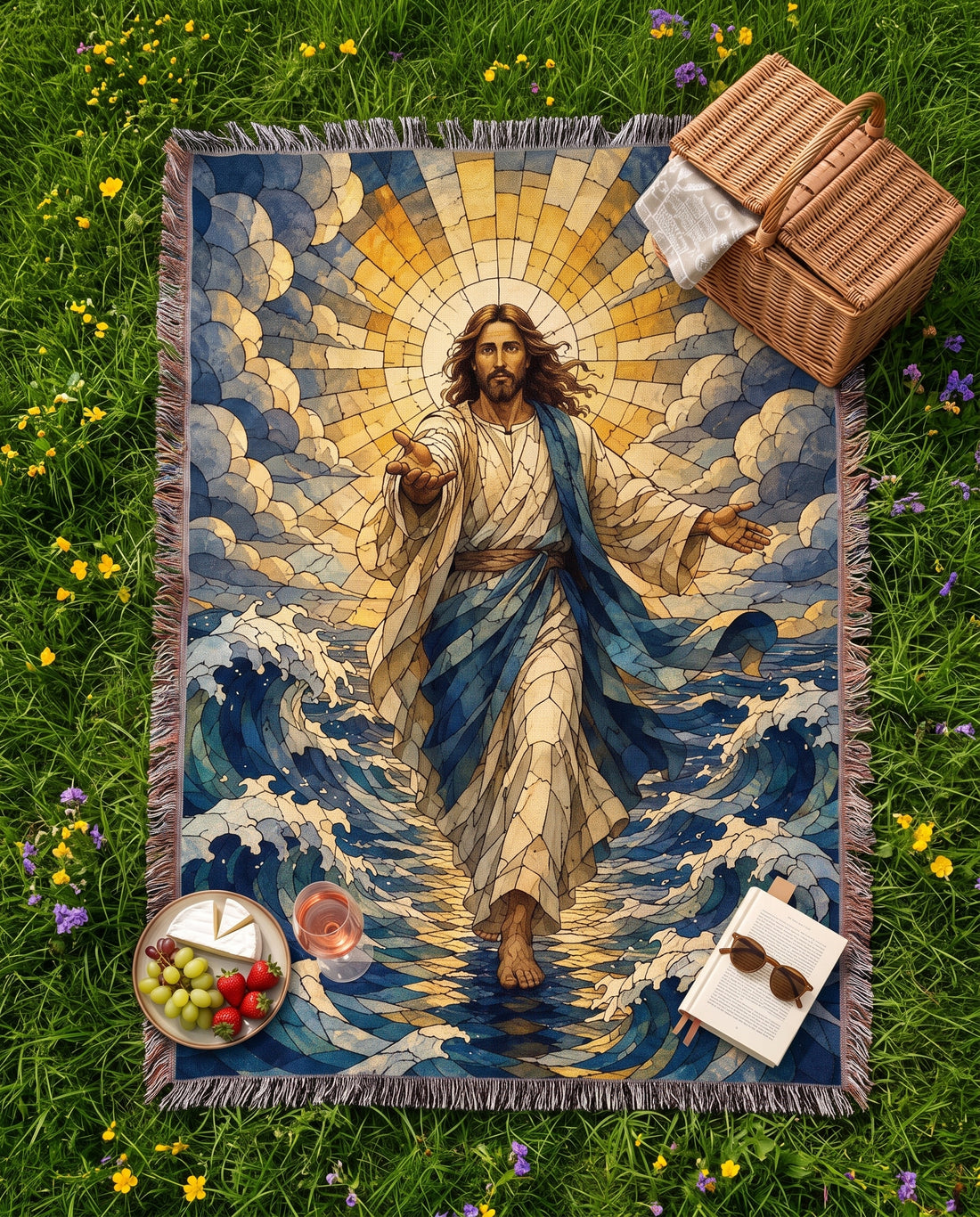 Jesus Walks on Water - Come Unto Me Woven Blanket