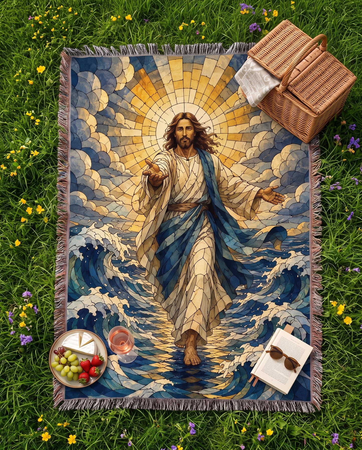 Jesus Walks on Water - Come Unto Me Woven Blanket