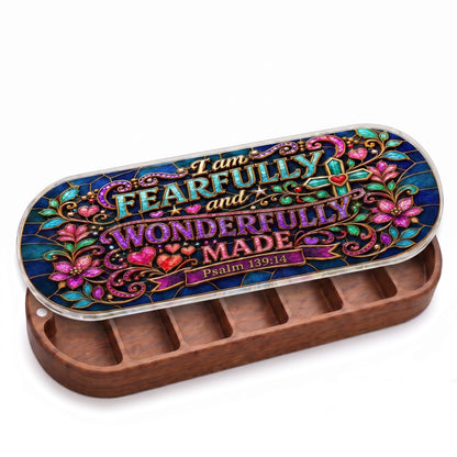 I Am Fearfully and Wonderfully Made Psalm 139:14 stained-glass Pillcase clean product render on white