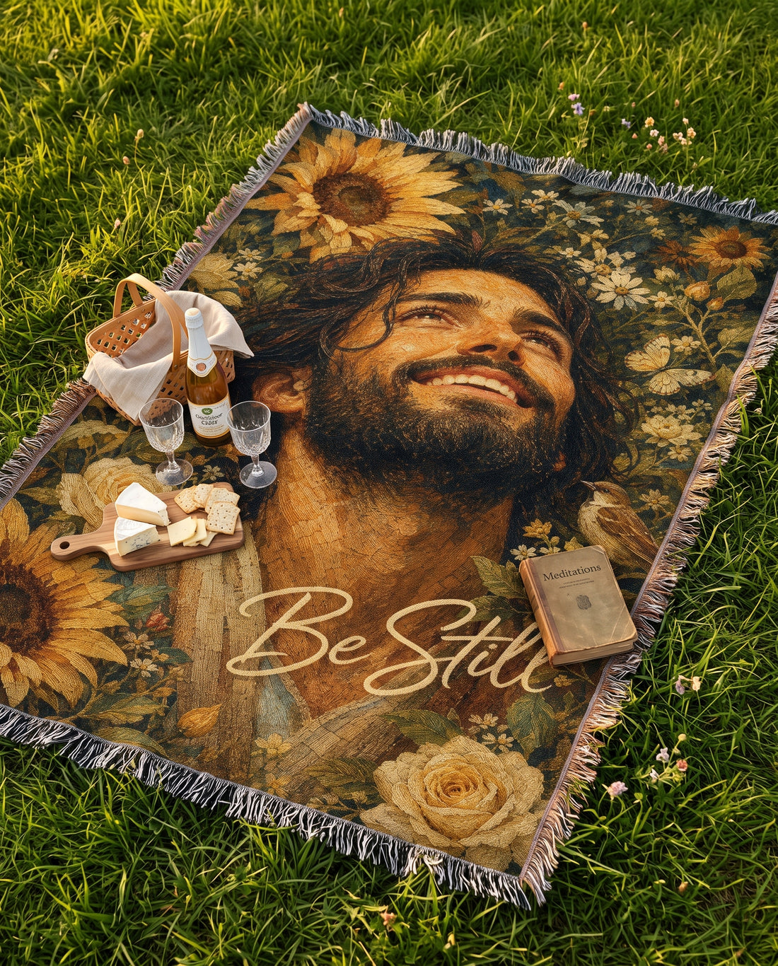 Be Still Sunflower Jesus Woven Blanket gallery image 7