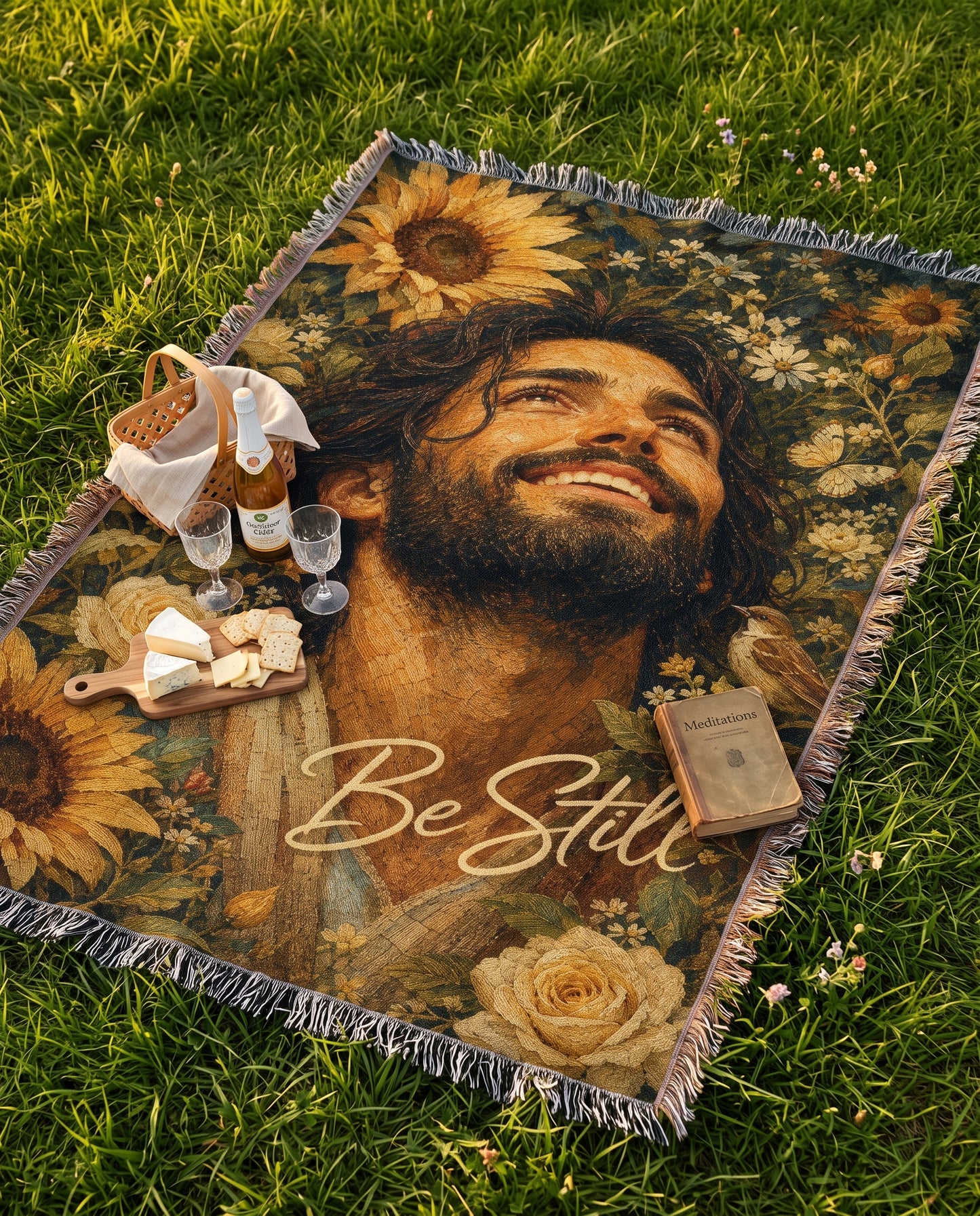 Be Still Sunflower Jesus Woven Blanket gallery image 7
