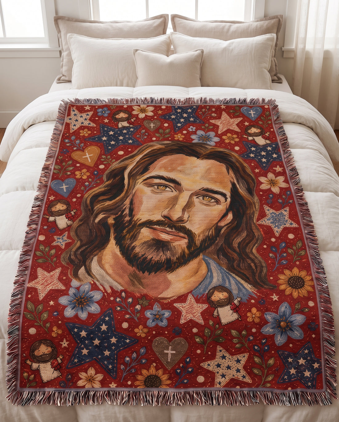 Bedroom styling - Folk Art Savior Hearts and Stars Woven Blanket