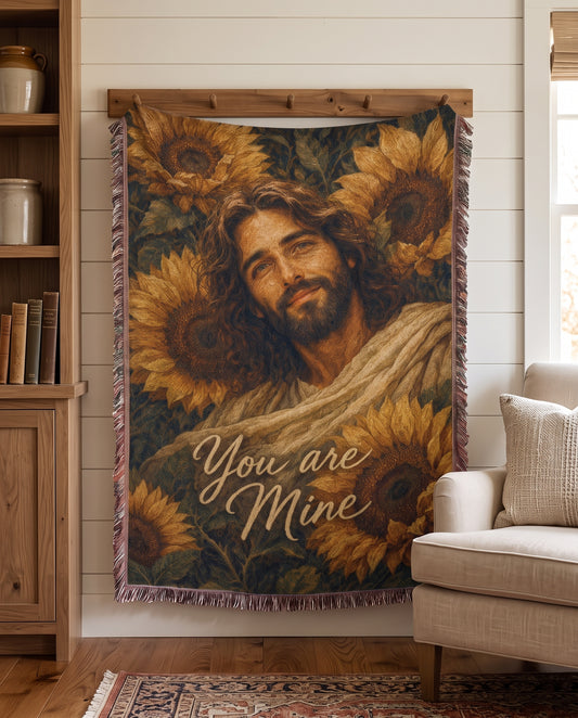 You Are Mine Sunflower Jesus Woven Blanket gallery image 1