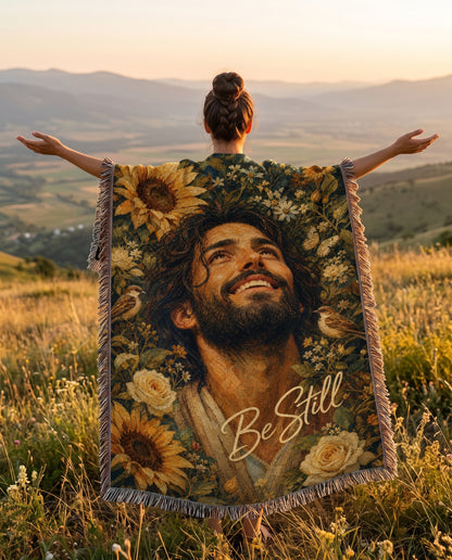 Be Still Sunflower Jesus Woven Blanket gallery image 4