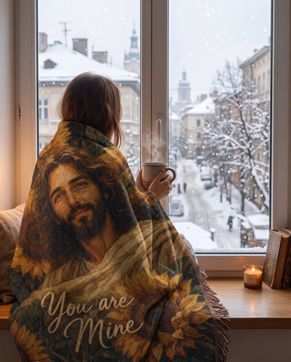 You Are Mine Sunflower Jesus Woven Blanket gallery image 6
