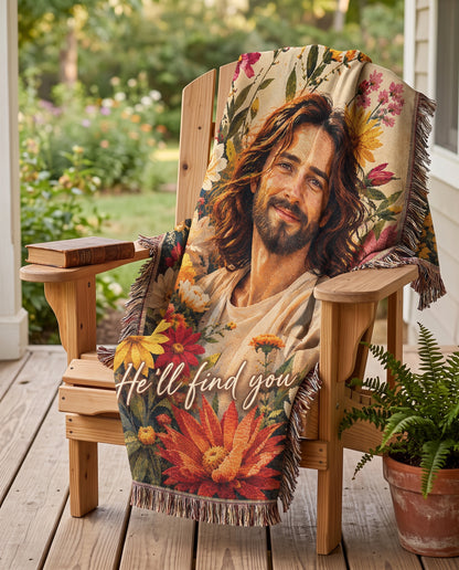 He’ll Find You Floral Jesus Woven Blanket gallery image 6