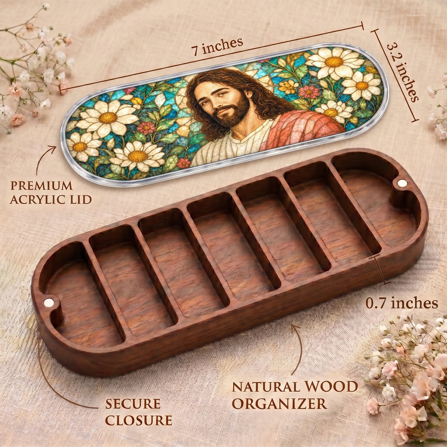 Jesus Daisy Stained Glass Personalized Pill Case product image 2