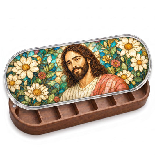 Jesus Daisy Stained Glass Personalized Pill Case product image 4